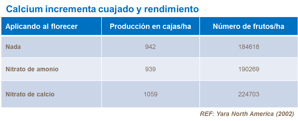 Calcio, cuajado y rendimiento en cítricos
